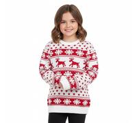 Hamishkane Weihnachtspullover für Kinder, Rentier und Schneeflocke, Rundhalsausschnitt, Unisex, gestrickt, für Jungen und Mädchen, langärmelig, Rentier Schneeflocke - Creme, 11-12 Jahre