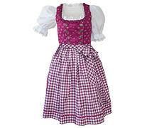 Hammerschmid Dirndl Kleid Trachtenkleid Balkonett Dirndlkleid Baumwolle Spitzen Brust-Schnürung Baumwolldirndl pink Fuchsia waschbar Streublumen mit Karo-Schürze pflegeleicht, Größe:42