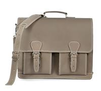 Hamosons - Klassische Aktentasche/Lehrertasche Größe L aus Büffel-Leder, Grau-Taupe Modell 600