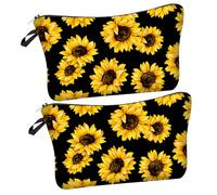 HAMPPLIES 2 Stück Kosmetiktasche Sonnenblumen Print Leichte Geräumige Kulturbeutel mit Reißverschluss Multifunktional für Reise Makeup und Tägliche Kosmetik Praktische Aufbewahrungstasche