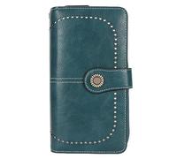 Hamwesh Damen-Geldbörse, blockierendes Leder-Bifold-Kartenetui, Doppelter Druckknopf-Metallreißverschluss, Großes Fassungsvermögen, Reißverschlusstaschen-Geldbörse mit Ausweisfenster und