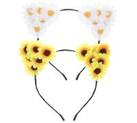 HANABASS 2 Stück Floral Haarreif mit Gänseblümchen und Sonnenblumen Leichter Haarschmuck Damen Kreatives Stirnband für Party Foto Weihnachten Festlicher Kopfschmuck