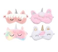 HANABASS 4 Stück pack Niedliche Einhorn Schlafmasken aus Plüsch und Satin Baumwolle Wiederverwendbare Augenklappen zur Entspannung für Besseren Schlaf im Alltag zu Hause