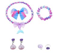 HANABASS Meerjungfrau Schmuckset für Mädchen Schmuck Set mit Verstellbarem Ring Armband und Ohrclips Prinzessin Accessoires für Party Geburtstag und Alltag