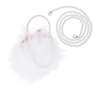 HANABASS Plüsch umhängetasche aus Weißem Straußenfell mit Perlenkette Weiche Damen Crossbody Bag Mittelgroße Messenger Tasche Geeignet für Alltag Shopping und Reisen