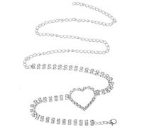 HANABASS Silberne Damen Bein kette mit Herz Anhänger Mehrschichtige Strassbesetzte Körperkette Glänzende Oberschenkel Schmuckkette für Sommer Strand Club und Elegante Outfits