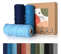 HanCheng 60m x 3mm Makramee Garn Bunt Farbverlauf 3er Set,Farbig Makramee Set mit 3 Schlüsselanhänger-Farbverlauf Blau:(DunkelBlau,Seeblau,Hellblau)