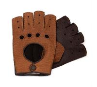 Hand Gewand by Weikert FERDINAND - Fingerlose Peccary Autofahrer Handschuhe im zweifarbigen Design, handgenäht, Halbfinger, Cabriohandschuhe