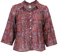 Handbedruckte Bohobluse, luftige Baumwolltunika, Damen, rostrot, M