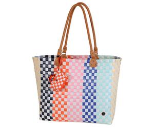 Handed by - Shopper Sunny Mix1 blau/weiß/orange/rosa/türkis/beige, 34 x 45 x 18 cm