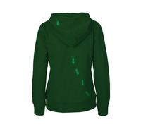HANDGEDRUCKT "Ameisen" Frauen Zip-HOODY aus reiner Biobaumwolle (kbA) BottleGreen L