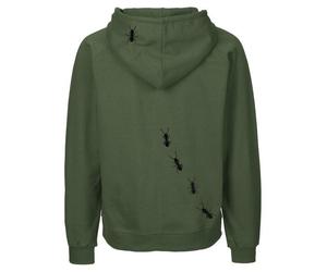 HANDGEDRUCKT "Ameisen" Männer Zip-HOODY aus reiner Biobaumwolle (kbA) MilitaryGreen L
