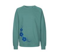 HANDGEDRUCKT "Hibisken" Unisex Sweatshirt aus reiner Biobaumwolle (kbA) Teal M