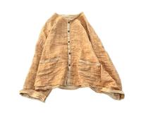 Handgefertigte Damen-Button-Down-Ramie-Shirt, natürliche Farbe, langärmelig, lockere Oberteile, Fuchsrot, Einheitsgröße