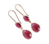 Handgefertigte Granat-Ohrringe für Damen, 12 x 9 mm, Birne und 8 x 6 mm, ovale rote Cabochon-Edelsteine in Lünettenfassung, lange Tropfen-Ohrringe, leicht, elegantes Schmuckgeschenk für Sie