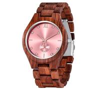 Handgefertigte Herren-Armbanduhr aus Holz, leicht, analog, Quarz, Holz-Armbanduhr, Rot/Ausflug, einfarbig (Getaway Solids), 45mm