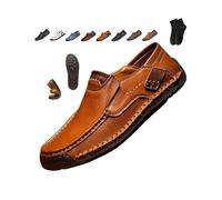 Handgefertigte Herren-Slip-On-Slipper aus echtem Leder, lässiger Slip-on-Halbschuh, bequem, atmungsaktiv, wasserdicht, Mokassins, Gelb-Braun, 47 EU