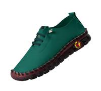 Handgefertigte Lederschuhe Freizeitschuhe Damen Leder Wanderschuhe Flache Sohle Walkingschuhe Einfarbig Fitnessschuhe Mit Schnürung Halbschuhe Atmungsaktive Schlupfschuhe Bequeme (Green, 40)
