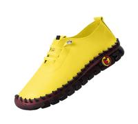 Handgefertigte Lederschuhe Freizeitschuhe Damen Leder Wanderschuhe Flache Sohle Walkingschuhe Einfarbig Fitnessschuhe Mit Schnürung Halbschuhe Atmungsaktive Schlupfschuhe Bequeme (Yellow, 39)
