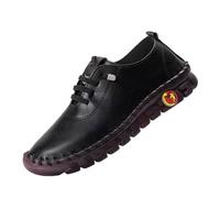 Handgefertigte Lederschuhe Freizeitschuhe Damen Wanderschuhe Flache Sohle Walkingschuhe Einfarbig Fitnessschuhe Mit Schnürung Halbschuhe Atmungsaktive Schlupfschuhe Bequeme Outdoorschuhe (Black, 35)