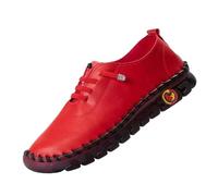 Handgefertigte Lederschuhe Freizeitschuhe Damen Wanderschuhe Flache Sohle Walkingschuhe Einfarbig Fitnessschuhe Mit Schnürung Halbschuhe Atmungsaktive Schlupfschuhe Bequeme Outdoorschuhe (Red, 45)