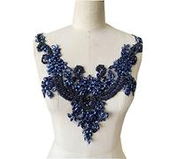 Handgefertigte Strasssteine Spitze Applikation Handnähen Perlen Trim Patches Ausschnitt für Kleid Kleidung Zubehör (tiefblau)