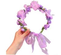 Handgefertigter Blumenkranz Stirnband für Mädchen, Prinzessin Haarreif aus Stoff, Floral Krone für Hochzeit Party Bühnenaufführung Fotografie Weiß Lila(Purple)