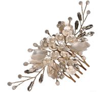 Handgefertigter Braut Haarkamm mit Strass und Perlen Blumen Hochzeckschmuck Elegant Geometrisch 12x7cm Gold(Golden)
