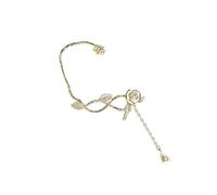 Handgefertigter Ohrclip mit Kamelienblüten und Quasten, bequeme Legierungsmanschette mit funkelndem Zirkon, Abendkleid Accessoire, handgefertigter Clip