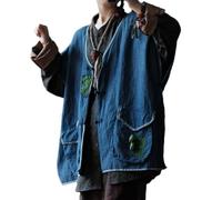 Handgefertigtes Damen-Tanktop aus Leinen, V-Ausschnitt, Flügelärmel, lockere Passform, Tanktop mit Tasche, Denim Blau, Einheitsgröße