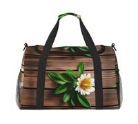 Handgepäcktasche für Reisen, Damen, Herren, Sportgepäck, Blaugrün mit Blume auf Planken-Print, Schwarz , Einheitsgröße