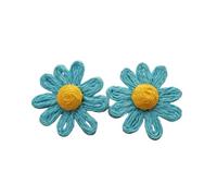 Handgewebte Blaue Raffia Ohrstecker mit Großen Blumen, Boho Strohblumen Statement Ohrringe, Sommer Strand, Übertriebener Statement Schmuck für Frauen und Mädchen
