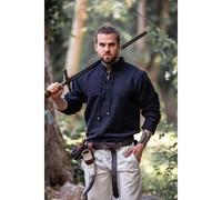 Handgewebtes Baumwoll-Hemd "Ingolf" Schwarz XXL