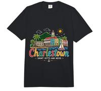 Handgezeichnetes Charlestown Saint Kitts Nevis Reise-Landmark Comfort Colors Adult Heavyweight T-Shirt