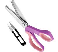 Handi Stitch Zackenschere mit Fadenschneider - Schneiderschere Stoffschere Zickzack 22,86cm Edelstahl Pinke Griffe - Schere Scharf zum Schneiden von Stoff, Kleidung, Textilien, Nähen, Papier, Basteln