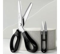 Handi Stitch Zackenschere mit Fadenschneider - Schneiderschere Stoffschere Zickzack 22,86cm Edelstahl Griff Schwarz - Schere Scharf zum Schneiden von Stoff, Kleidung, Textilien, Nähen, Papier, Basteln