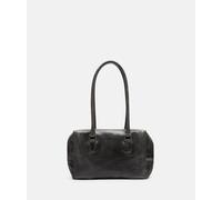 Handliche Schultertasche aus glänzendem Leder grau