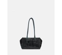 Handliche Schultertasche aus Leder mit glossy Finish petrol