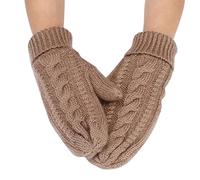 Handschuhe Damen Frauen Strickenhandschuhe Fleece Super Dicke Gefüttert Fäustlinge Casual Winddicht Outdoor Sports Gloves Dehnbare Strick Winterhandschuhe Fausthandschuhe für Outdoor (Khaki, One Size)