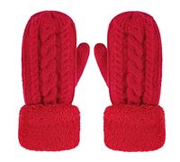 Handschuhe Damen Winter Warme Dicke Gestrickt Damen Fausthandschuhe Winterhandschuhe Outdoor Doppelschicht Fäustlinge Handschuhe mit Plüschfutter für Frauen Mädchen Mutter Tochter Liebhaber ROT