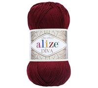 Handstrickgarn, 100 % Mikrofaser, Acrylgarn, Alize Diva, Seideneffekt, Häkelkunst, Spitzenhandwerk, 4 Knäuel, 400 g, 1532 m, Farbe 57 Bordeaux, 4 Stück