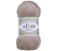 Handstrickgarn, 100 % Mikrofaser, Acrylgarn, Alize Diva, Seideneffekt, Häkelkunst, Spitzenhandwerk, 4 Knäuel, 400 g, 1532 m, Farbe (167 Beige)