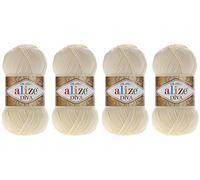 Handstrickgarn, 100 % Mikrofaser, Acrylgarn, Alize Diva, Seideneffekt, Häkelkunst, Spitzenhandwerk, 4 Knäuel, 400 g, 1532 m, Farbe (1 cremefarben)