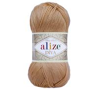 Handstrickgarn, 100 % Mikrofaser, Acrylgarn, Alize Diva, Seideneffekt, Häkelkunst, Spitzenhandwerk, 4 Knäuel, 400 g, 1532 m, Farbe (369 Karamell)