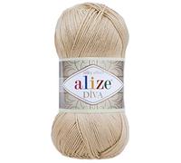 Handstrickgarn, 100 % Mikrofaser, Acrylgarn, Alize Diva, Seideneffekt, Häkelkunst, Spitzenhandwerk, 4 Knäuel, 400 g, 1532 m, Farbe (368 Kamel)