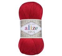 Handstrickgarn, 100 % Mikrofaser, Acrylgarn, Alize Diva, Seideneffekt, Häkelkunst, Spitzenhandwerk, 4 Knäuel, 400 g, 1532 m, Farbe 106 Rot