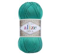 Handstrickgarn, 100 % Mikrofaser, Acrylgarn, Alize Diva, Seideneffekt, Häkelkunst, Spitzenhandwerk, 4 Knäuel, 400 g, 1532 m, Farbe 610 Jade