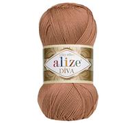 Handstrickgarn, 100 % Mikrofaser, Acrylgarn, Alize Diva, Seideneffekt, Häkeln, Kunst, Spitze, Handwerk, 4 Knäuel, 400 g, 1500 m, Farbe (261 Rotbraun)