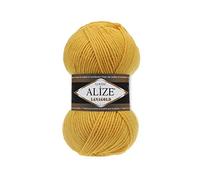 Handstrickgarn Alize LanaGold zum Häkeln, Stricken und Basteln, Wollmischung, warm, weich, natürlich, grob, handgewebt, Stricken, Häkeln, Strickwaren, Wolle, 4 Knäuel, 400 g, 1048 m, Farbe 216 Gelb