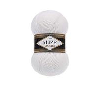 Handstrickgarn Alize LanaGold zum Häkeln, Stricken und Basteln, Wollmischung, warm, weich, natürlich, grob, handgewebt, Stricken, Häkeln, Strickwaren, Wolle, 4 Knäuel, 400 g, 1048 m, Farbe 55 Weiß